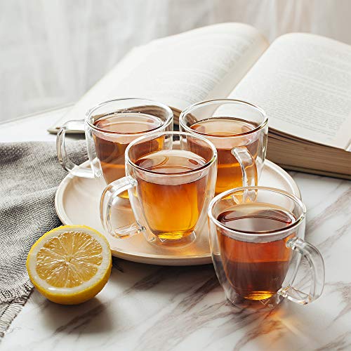 Brew To A Tea BTaT- Insulated Coffee Mug, Large, Set of 4 (16oz, 500ml), Double Wall Glass Coffee Cups, Glass Coffee Mug, Christmas Gifts - Image 4