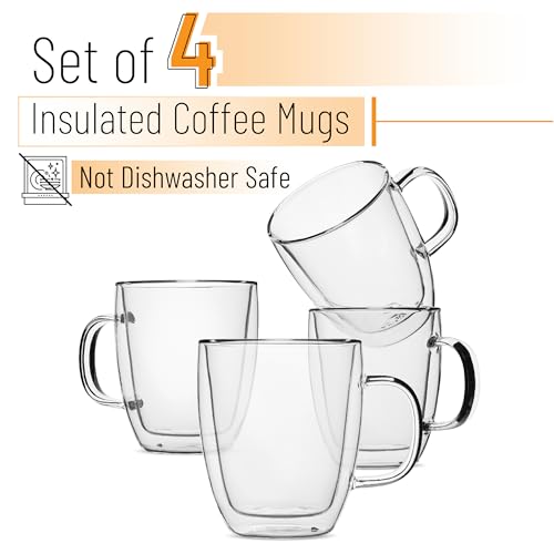Brew To A Tea BTaT- Insulated Coffee Mug, Large, Set of 4 (16oz, 500ml), Double Wall Glass Coffee Cups, Glass Coffee Mug, Christmas Gifts - Image 2