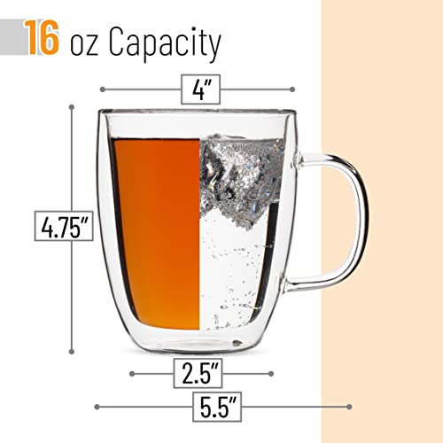 Brew To A Tea BTaT- Insulated Coffee Mug, Large, Set of 4 (16oz, 500ml), Double Wall Glass Coffee Cups, Glass Coffee Mug, Christmas Gifts - Image 3