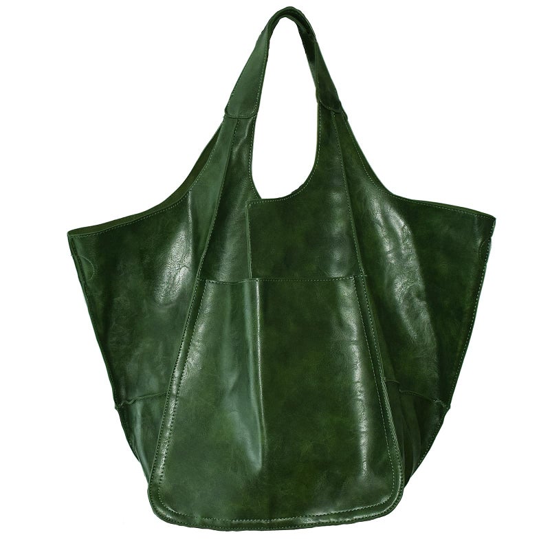 KlaOYer Oversized Leather Tote Bag Large Capacity Work Hobo Pu Leather Bucket Purse And Handbag Big Soft Travel Shopping Bag (Green) - Image 1