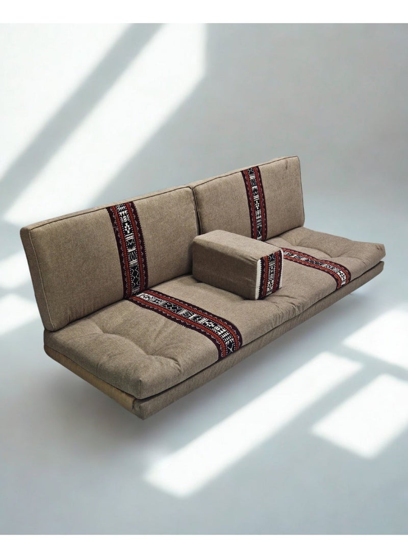 SMART HOME Traditional Arabic Floor Seating Set for 4 People (4 Pieces, 70 cm L x 200 cm W x 60 cm H) – Comfortable Arabic Majlis Furniture with Ornate Armrest and Backrest – Floor Seating for Home, Guests, Camps, and Trips , A seating area suitable for 4 people - Image 2