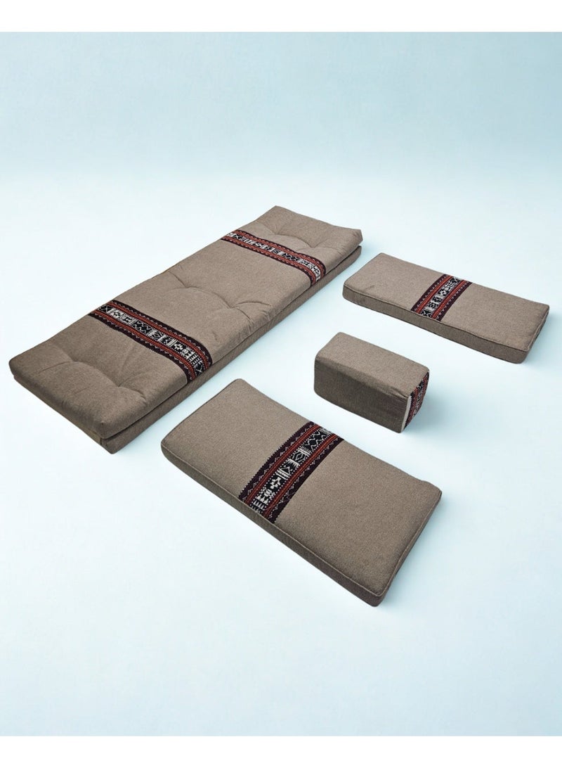 SMART HOME Traditional Arabic Floor Seating Set for 4 People (4 Pieces, 70 cm L x 200 cm W x 60 cm H) – Comfortable Arabic Majlis Furniture with Ornate Armrest and Backrest – Floor Seating for Home, Guests, Camps, and Trips , A seating area suitable for 4 people - Image 5