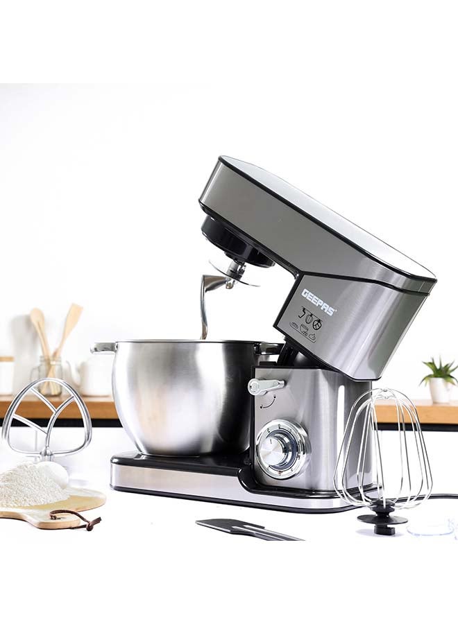 GEEPAS Kitchen Machine with Whisk, Beater & Dough Hook| 10L Stainless Steel Removable Bowl with Transparent Lid | Tilt Head Electric Mixer with 6 Speed & Pulse Function 10 L 2000 W GSM43041 Silver - Image 4