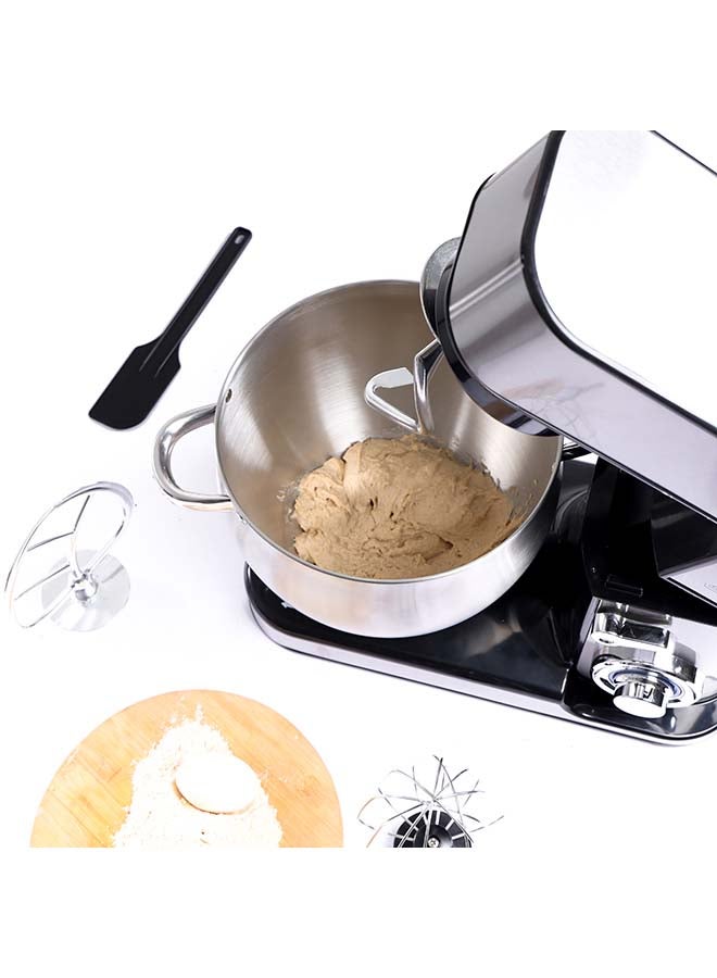 GEEPAS Kitchen Machine with Whisk, Beater & Dough Hook| 10L Stainless Steel Removable Bowl with Transparent Lid | Tilt Head Electric Mixer with 6 Speed & Pulse Function 10 L 2000 W GSM43041 Silver - Image 3