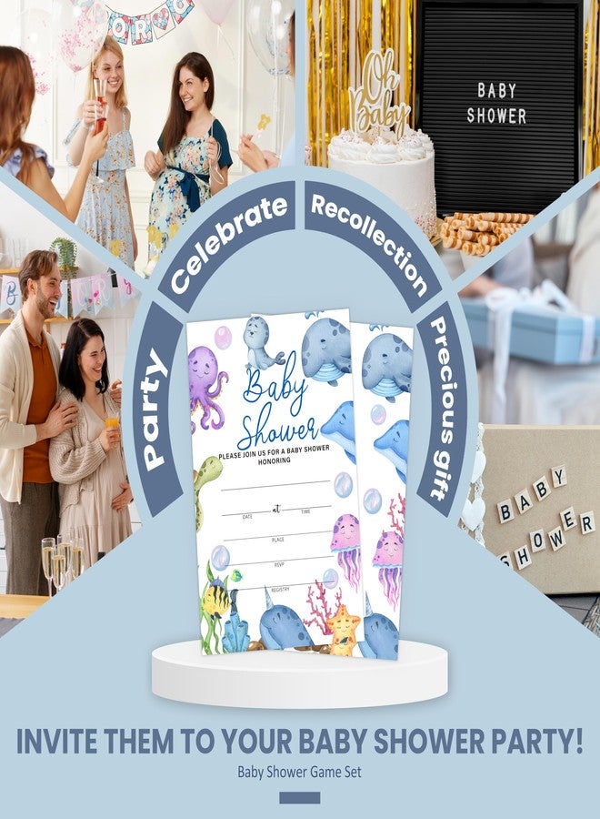 DETIHO Baby shower Invitation Set - Including 25 Invitations With Envelopes, 25 Book Request Card & 25 Diaper Raffle Tickets - Under the Sea Gender Neutral Baby Shower Party Favor - F01 - Image 5