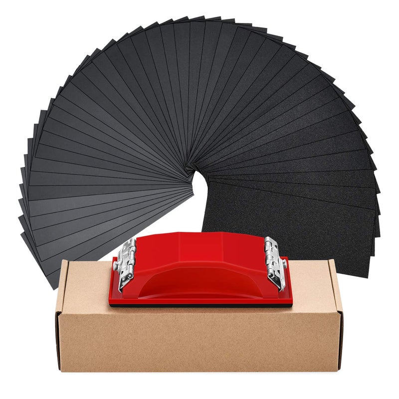 WaterLuu Wet Dry Sandpapers42 Pack 120 to 3000 Assorted Grit Sandpapers with Sanding Block Sander9x36 Inch Sanding Sheets for Wood Furniture Finishing Glass Metal Sanding Automotive Polish