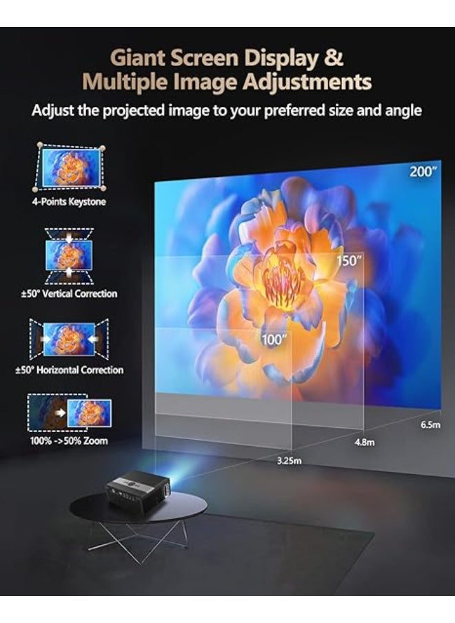 Generic - Wireless 5G Wi-Fi Projector – Full HD 1920x1080, 4K Support, Android System, Bluetooth 5.0, RJ45 Port, 4D Keystone ±50°, Built-in Speaker – Black - Image 1