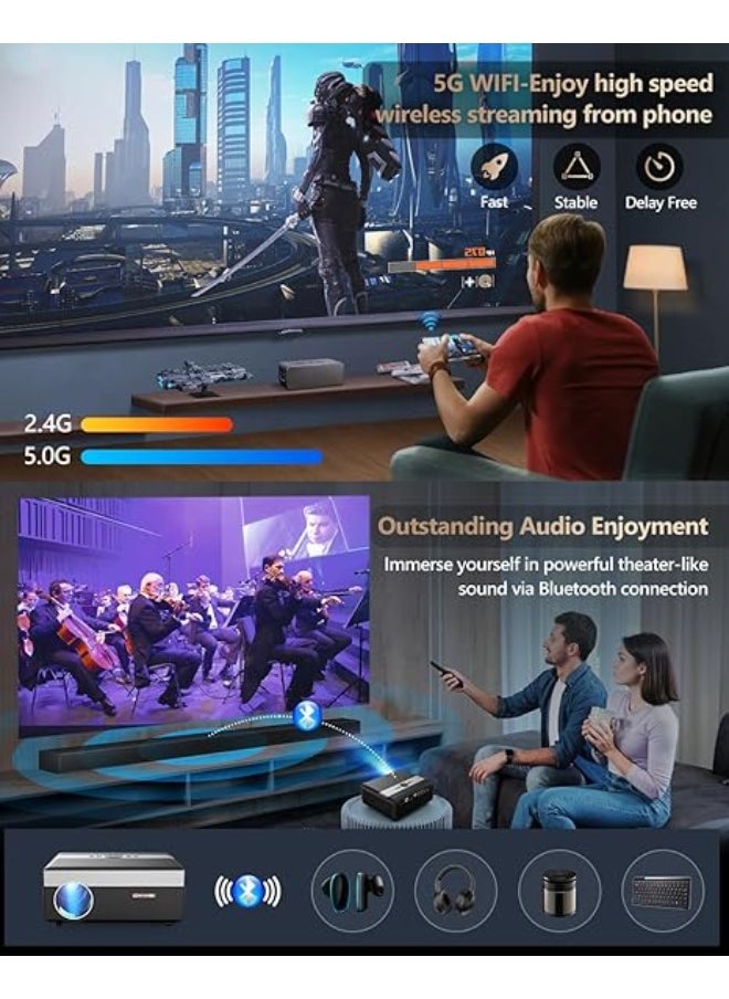 Generic - Wireless 5G Wi-Fi Projector – Full HD 1920x1080, 4K Support, Android System, Bluetooth 5.0, RJ45 Port, 4D Keystone ±50°, Built-in Speaker – Black - Image 1