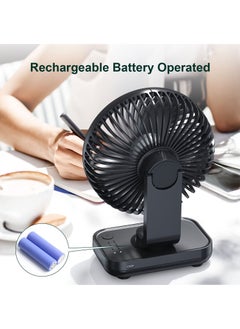 Arabest Small Desk Fan, Quiet Portable Fan, Rechargeable Battery Operated Personal Fan for Home Office Bedroom Desk Desk, 4 Speed, Black  - Image 3