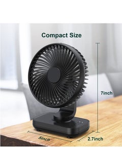 Arabest Small Desk Fan, Quiet Portable Fan, Rechargeable Battery Operated Personal Fan for Home Office Bedroom Desk Desk, 4 Speed, Black  - Image 5