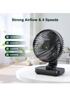Arabest Small Desk Fan, Quiet Portable Fan, Rechargeable Battery Operated Personal Fan for Home Office Bedroom Desk Desk, 4 Speed, Black  - Image 2
