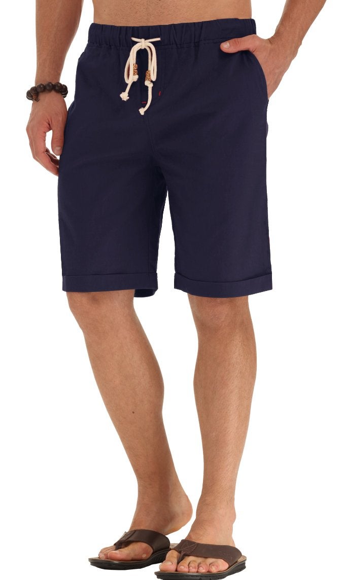 NITAGUT Men's Linen Casual Classic Fit Short Navy Blue M - Image 1
