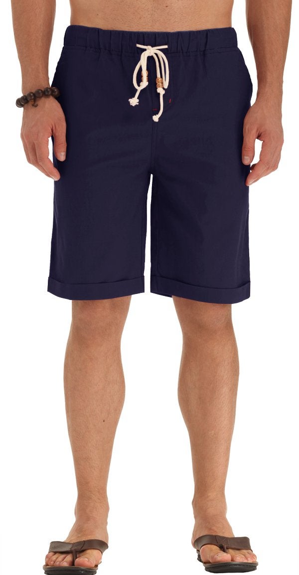 NITAGUT Men's Linen Casual Classic Fit Short Navy Blue M - Image 4
