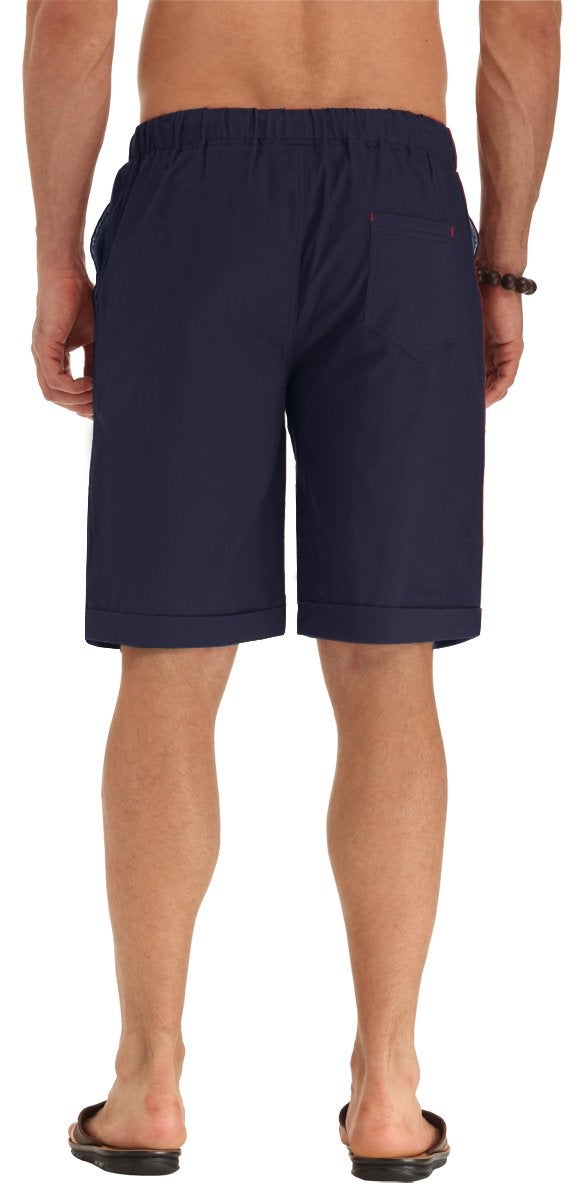 NITAGUT Men's Linen Casual Classic Fit Short Navy Blue M - Image 5