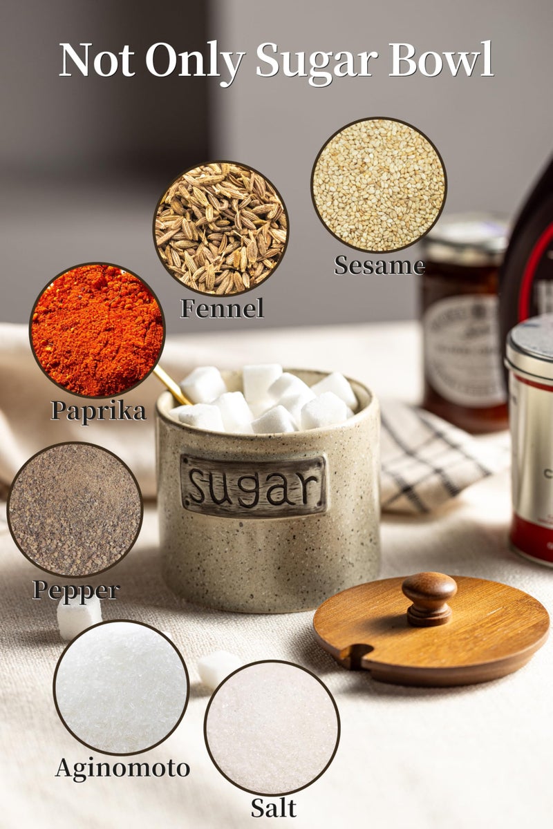 LYEOBOH 15OZ Sugar Bowl, Ceramic Sugar Dish, Rustic Sugar Container with Wood Lid and Spoon for Coffee Bar, Dishwasher Safe, Stainless Steel Spoon - Farmhouse Kitchen Decor Housewarming Gift, Beige - Image 3