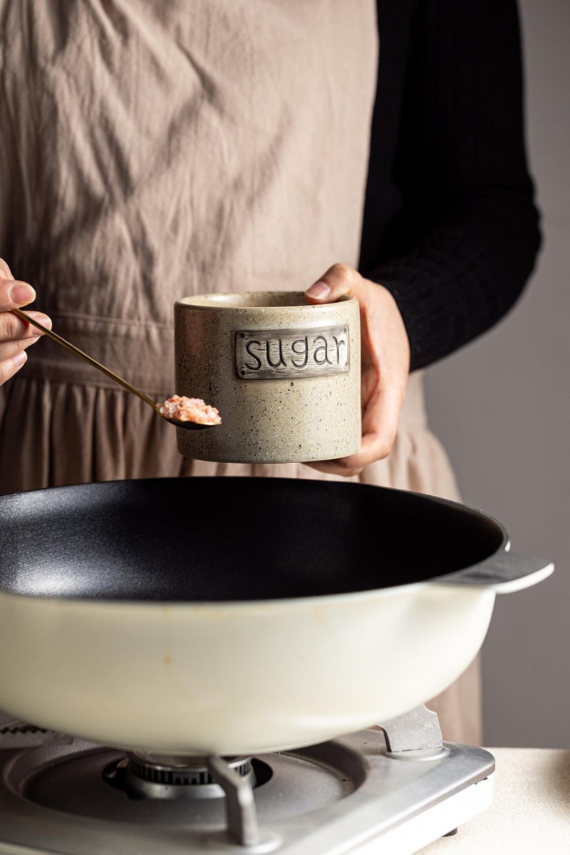 LYEOBOH 15OZ Sugar Bowl, Ceramic Sugar Dish, Rustic Sugar Container with Wood Lid and Spoon for Coffee Bar, Dishwasher Safe, Stainless Steel Spoon - Farmhouse Kitchen Decor Housewarming Gift, Beige - Image 5