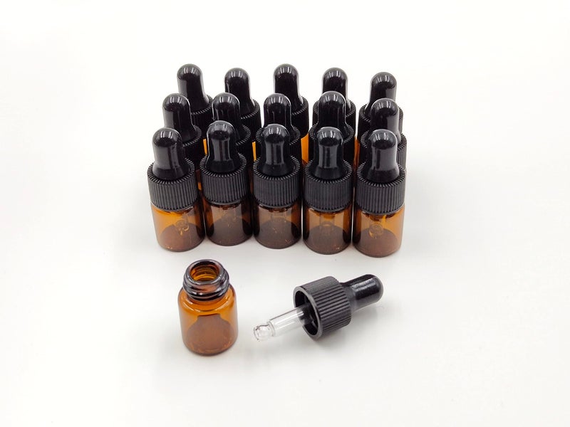 YYNGJCK 15Packs 2ml Tiny Amber Glass Mini Dropper Bottles for Essential Oils, Cosmetics, and Liquid Small Empty Travel Sample Vials with Dropper and Black Caps - Image 1