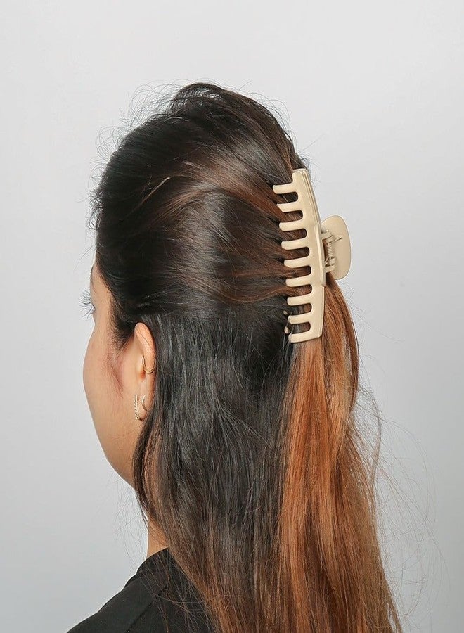 سانفي مشابك شعر أسطوانية كبيرة من سانفي، مثالية للشعر الطويل، ذات تثبيت قوي، إكسسوارات أنيقة للفتيات، مشابك شعر كبيرة بمخلب - قطعتان، بيج فاتح وبيج غامق - Image 2