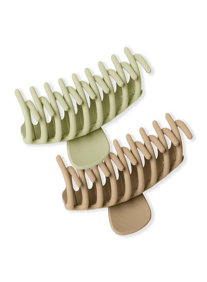 سانفي مشابك شعر أسطوانية كبيرة من سانفي، مثالية للشعر الطويل، ذات تثبيت قوي، إكسسوارات أنيقة للفتيات، مشابك شعر كبيرة بمخلب - قطعتان، بيج فاتح وبيج غامق - Image 1