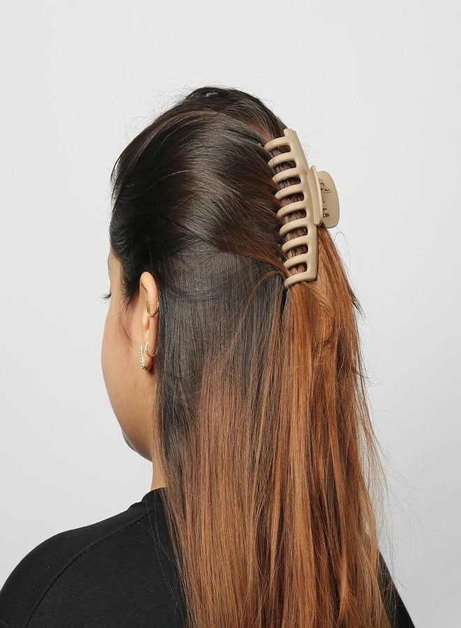 سانفي مشابك شعر أسطوانية كبيرة من سانفي، مثالية للشعر الطويل، ذات تثبيت قوي، إكسسوارات أنيقة للفتيات، مشابك شعر كبيرة بمخلب - قطعتان، بيج فاتح وبيج غامق - Image 3