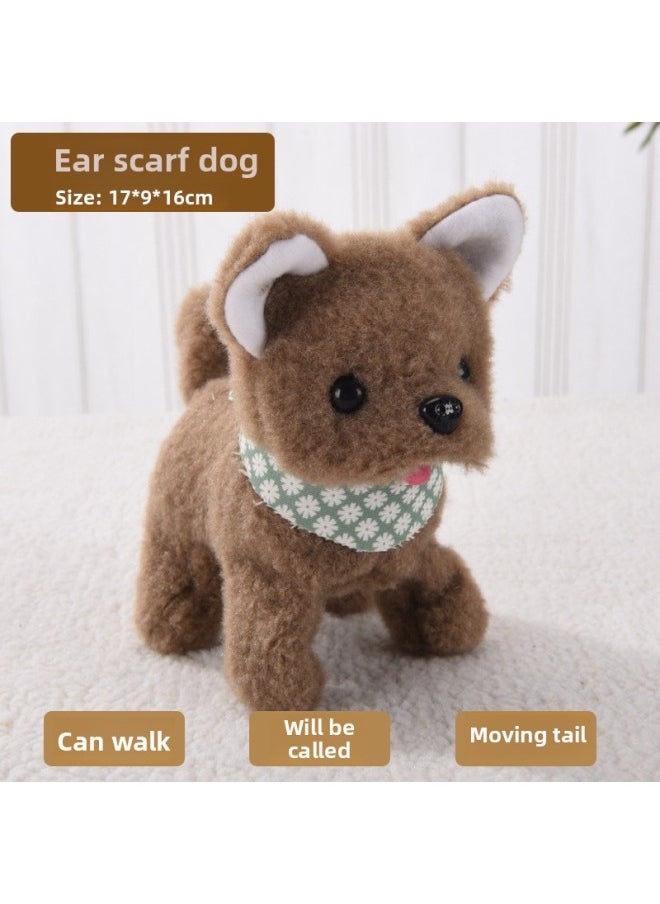 Toy Dog Children Plush Electric Toy Walking Dog Electric Dog Stall Electronic Puppy Pet-Color:Vertical Ear Scarf Dog [brown]  - Image 1