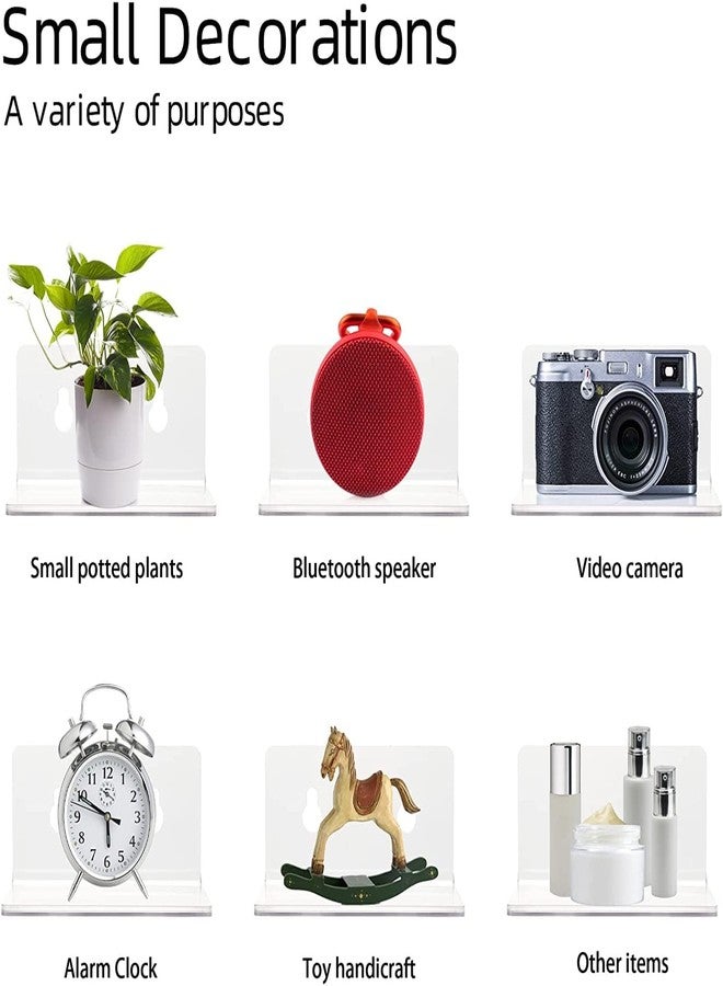 LUOBAO Acrylic Small Adhesive Wall Shelves,Mini Floating Shelves,Acrylic Display Shelves,Ledges for Pop Figures,Plant,Picture Photo Modern Wall for Bedroom Decor Living Room Wall Mounted - Clear - Image 5