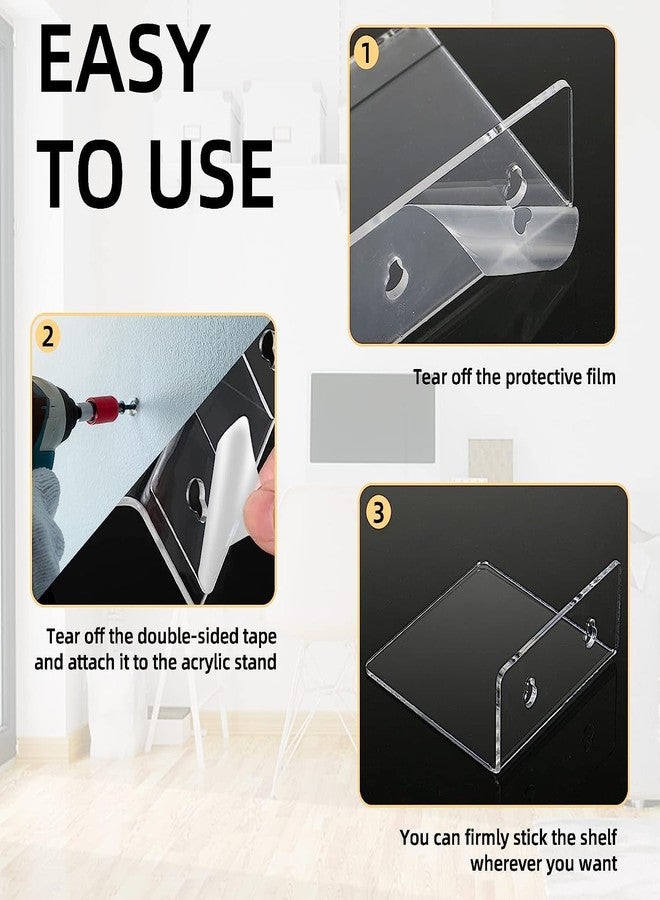 LUOBAO Acrylic Small Adhesive Wall Shelves,Mini Floating Shelves,Acrylic Display Shelves,Ledges for Pop Figures,Plant,Picture Photo Modern Wall for Bedroom Decor Living Room Wall Mounted - Clear - Image 4