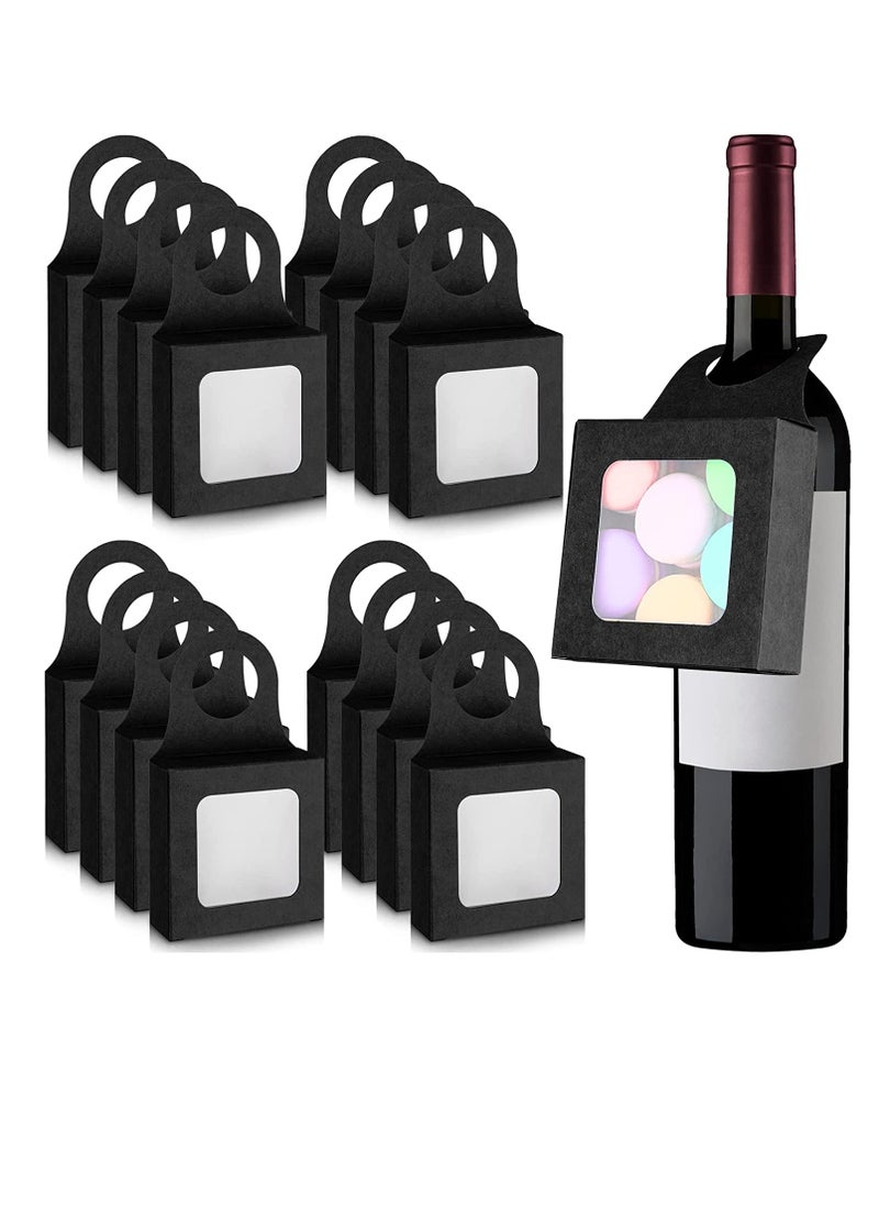 SYOSI - 25 Count Kraft Paper w i n e Bottle Box with Window Hanging Foldable Gift Boxes w i n e Boxes for Gifts Empty w i n e Bottles for Decoration Bottle Hanger Favor Box Black, 3.5 x 3.5 x 1.2 Inches - Image 1