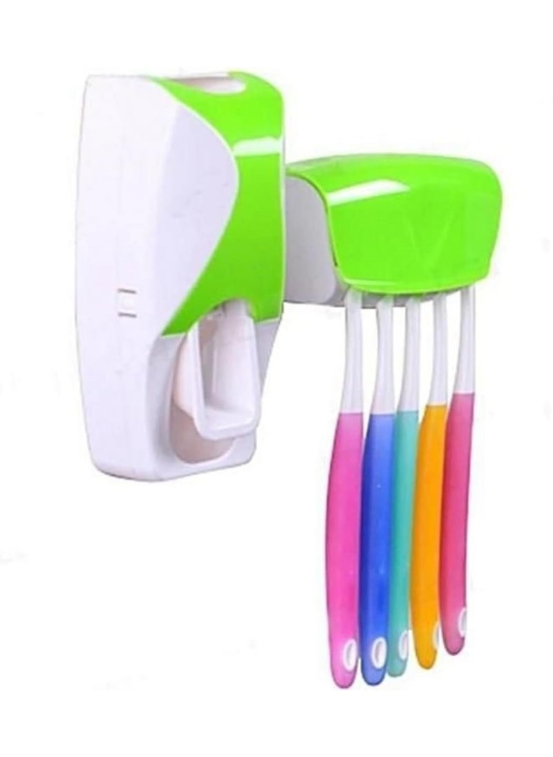 LIMITLESS Toothbrush Holder with Cover Bathroom Storage Stand Toothpaste Dispenser Squeezer Kit Dust-Proof Wall Mounted Tooth Brush Holder Set Automatic Auto Toothpaste Dispenser (Green)  - Image 1