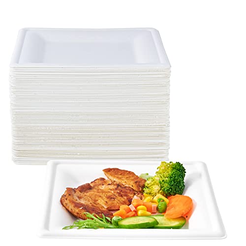 ECOLipak 150 Piecs Compostable Square Plates, 6 inch Eco-friendly Heavy Duty Biodegradable Sugarcane Disposable Paper Plates for Party Dinner Birthday - Image 1