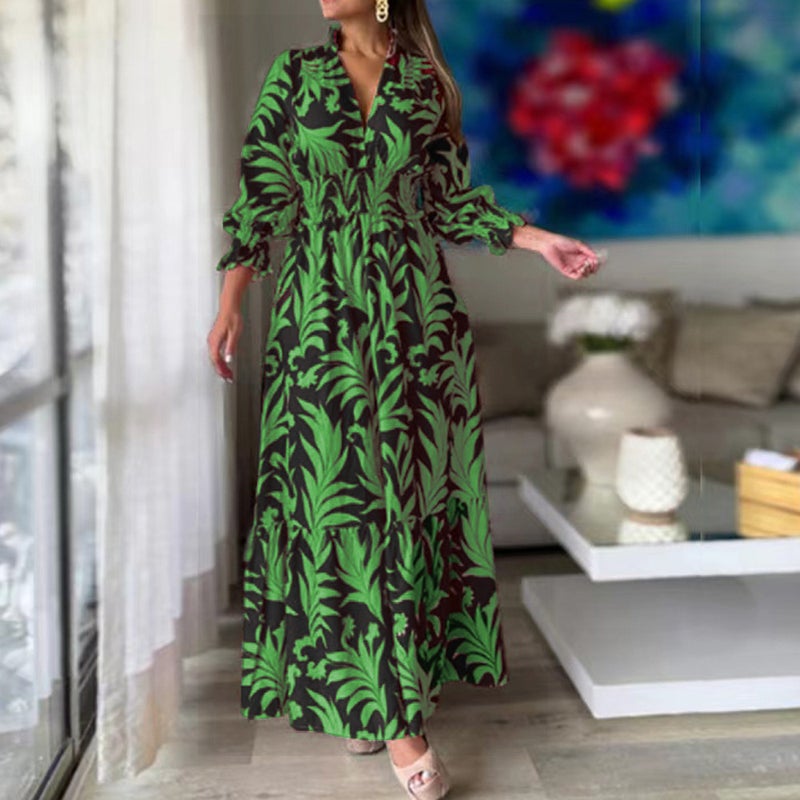 Bohemian Ethnic Print Long Sleeve V-Neck Women's Maxi Dress - Image 2