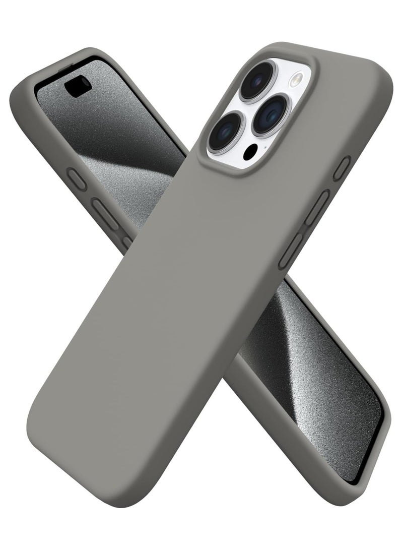 ELTRAZONE ELTERAZONE Compatible with iPhone 15 Pro Max Case Slim Liquid Silicone 3 Layers Full Covered Soft Gel Rubber Cover Protective Phone Case with Anti-Scratch Microfiber Lining (Grey) - Image 1
