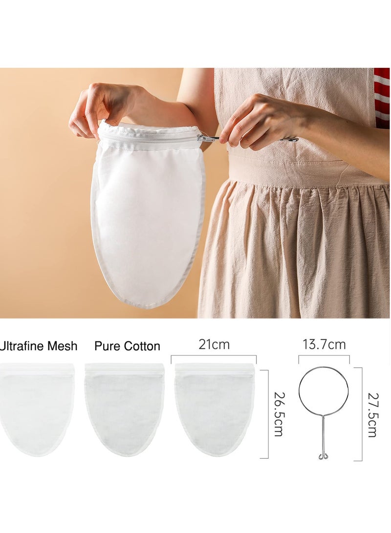 KASTWAVE حقيبة فلتر مع حاملة، مجموعة أكياس فلتر حليب المكسرات القابلة لإعادة الاستخدام لمنتجات حليب المكسرات النباتية، عصائر الخضروات، والمزيد - تتضمن حامل، 2 حقيبة قطن، 1 فلتر نايلون - Image 2