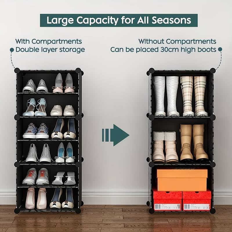 AYSIS AYSIS Portable Shoe Rack for Home with Door,Adjustable Plastic Shoe Rack for Bedroom/Outdoor Waterproof,36 Pair Shoe Storage Organizer,Made of High-Density PP Frame for Stability (Black) 85x32x96 Cm  - Image 3