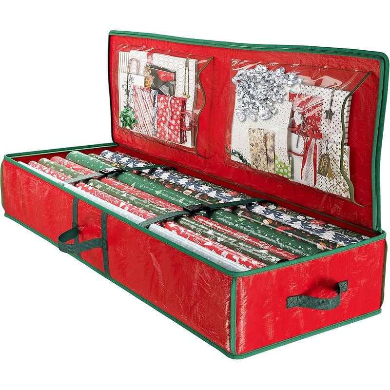 Heavy Duty Wrapping Paper Organizer Bag Red Storage Container for Holiday Decorations - Image 1