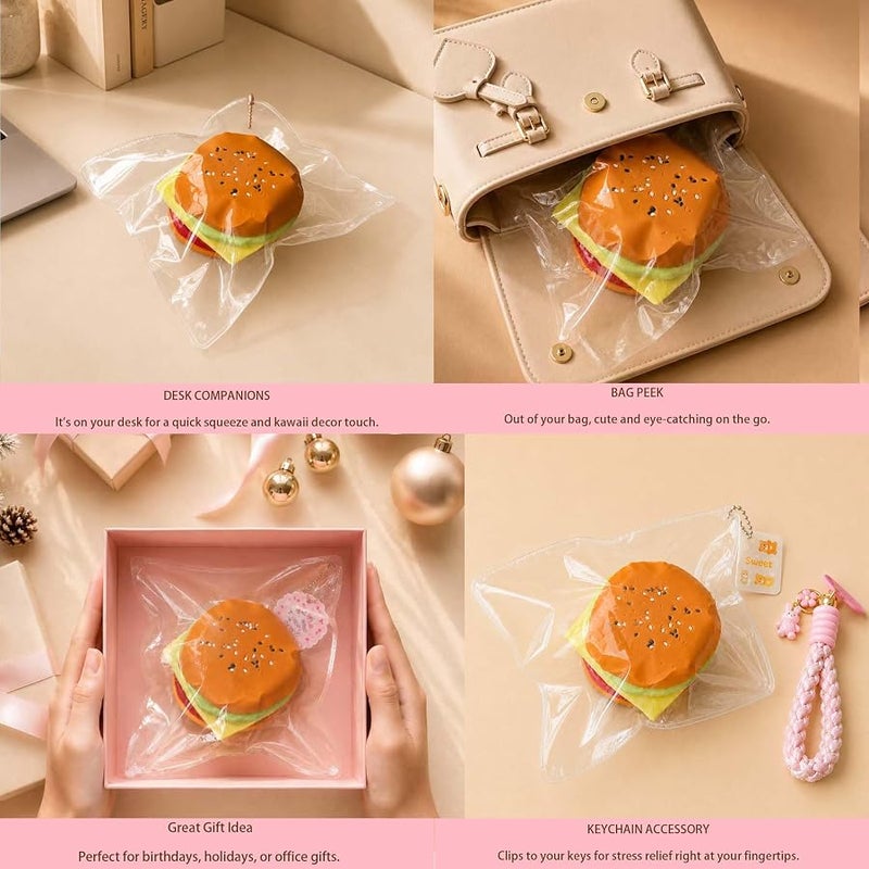 FLOVYN Taba Squishy Hamburger Toy, Stress Relief Slow Rising Fidget Adult Realistic Food Replica with Sesame Seeds Handmade Soft Silicone Squeeze Toy Gift - Image 5