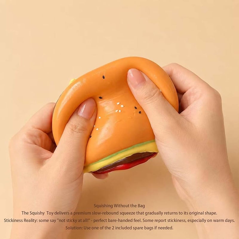 FLOVYN Taba Squishy Hamburger Toy, Stress Relief Slow Rising Fidget Adult Realistic Food Replica with Sesame Seeds Handmade Soft Silicone Squeeze Toy Gift - Image 3