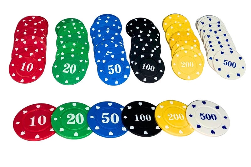 Snoogg Poker & Teen Patti Flush Rummy Chip Set - Numbered 10 to 500 Tokens for Flush, Blackjack & Card Games - Ideal for Game Nights & Great for Parties (L-50-160-PC) - Image 1