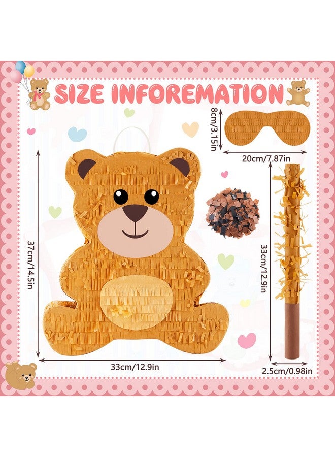 Lewtemi 14.5 Inch Bear Pinata Bear Themed Birthday Party Supplies Animal Pinata With Wood Bat Stick Paper Blindfold And Confetti For Valentine'S Day Baby Shower Party Decorations Kids Adults Boys Girls - Image 4