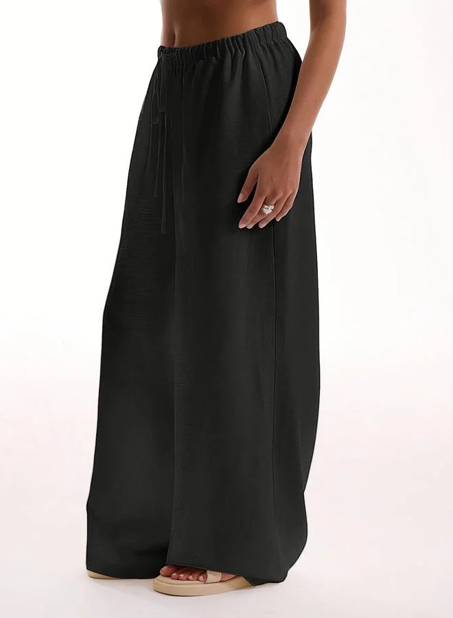 تايك تو Black Wide Leg Trousers with Side Pocket