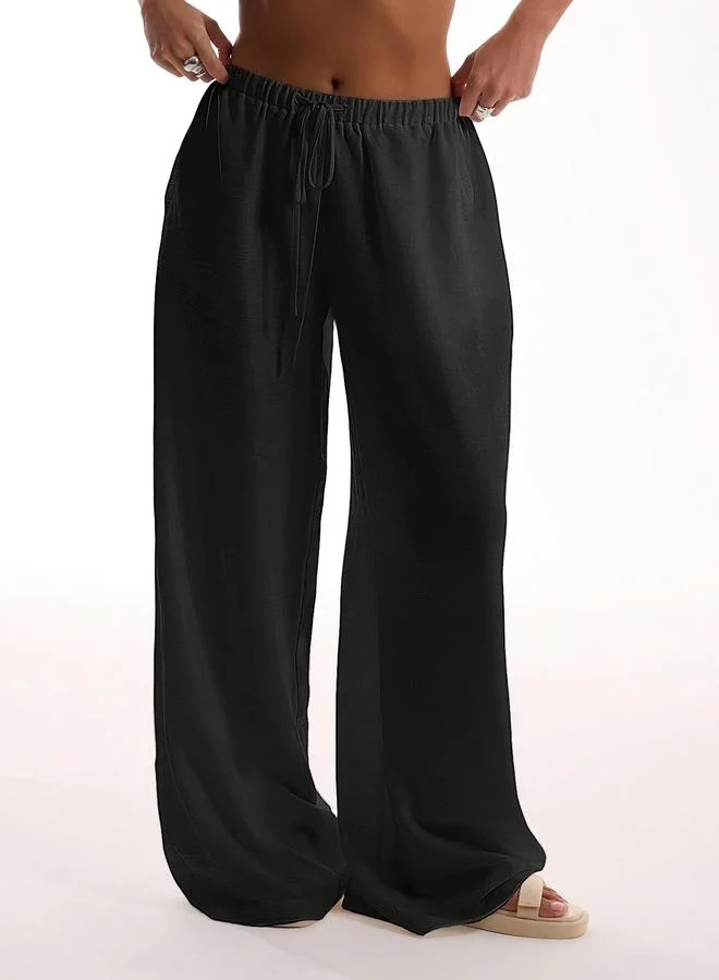 تايك تو Black Wide Leg Trousers with Side Pocket