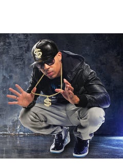 Excefore 6 Pcs Hip Hop Costume Accessories Baseball Cap Dollar Hat Gold Chain Sign Pendant Necklaces Rings  - Image 3