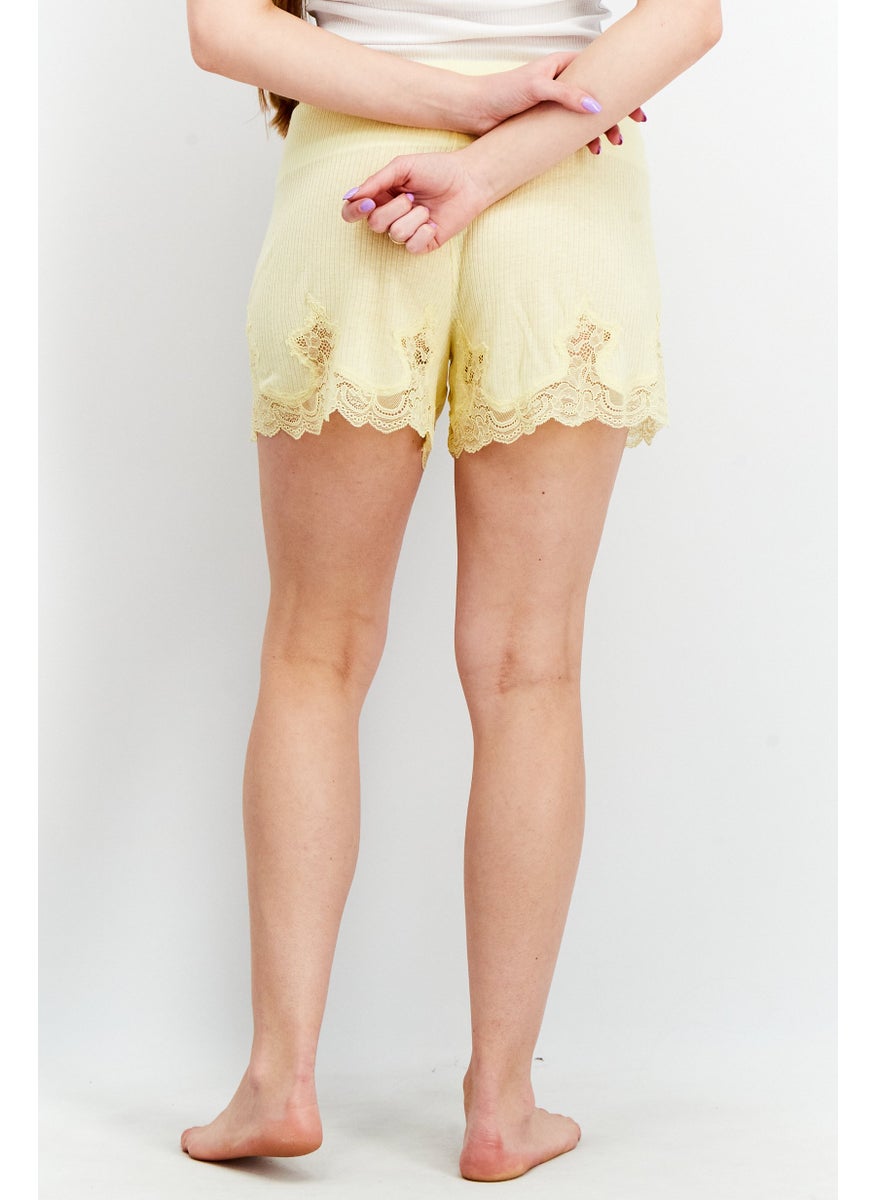 Women Lace Hem Ribbed Pajamas Shorts, Yellow - pzsku/Z144B071E84AE66B53F0CZ/45/_/1729779105/d7226561-2ac8-4820-9d00-248fcbc80d22