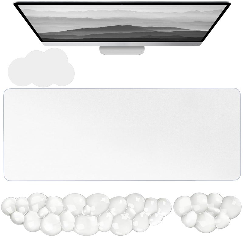 WFCYGL Gel Cloud Keyboard and Mouse Wrist Rest Set Cloud Silicone Clear Mouse Pad with Wrist Rest Extended Frosted Desk Mat Pad Acrylic Coaster Ergonomic Cute Wrist Pad for Computer Keyboard and Mouse 4PCS - Image 2