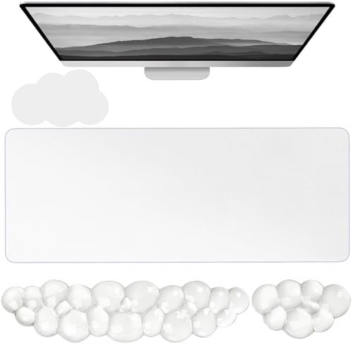 WFCYGL Gel Cloud Keyboard and Mouse Wrist Rest Set Cloud Silicone Clear Mouse Pad with Wrist Rest Extended Frosted Desk Mat Pad Acrylic Coaster Ergonomic Cute Wrist Pad for Computer Keyboard and Mouse 4PCS - Image 1