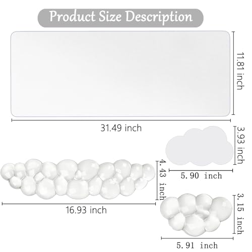 WFCYGL Gel Cloud Keyboard and Mouse Wrist Rest Set Cloud Silicone Clear Mouse Pad with Wrist Rest Extended Frosted Desk Mat Pad Acrylic Coaster Ergonomic Cute Wrist Pad for Computer Keyboard and Mouse 4PCS - Image 3