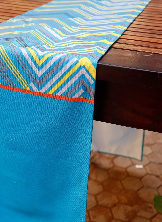 زيبا مفرش طاولة زيبا وورلد، مناسب لأربعة أو ستة أشخاص، مفرش طاولة لغرفة المعيشة أو غرفة الطعام | قماش بولي كانفاس بنقشة شيفرون - أزرق | 30 سم × 210 سم؛ 12 بوصة × 84 بوصة - Image 2