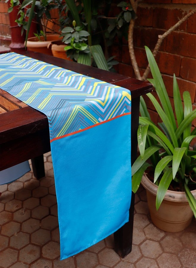 زيبا مفرش طاولة زيبا وورلد، مناسب لأربعة أو ستة أشخاص، مفرش طاولة لغرفة المعيشة أو غرفة الطعام | قماش بولي كانفاس بنقشة شيفرون - أزرق | 30 سم × 210 سم؛ 12 بوصة × 84 بوصة - Image 1