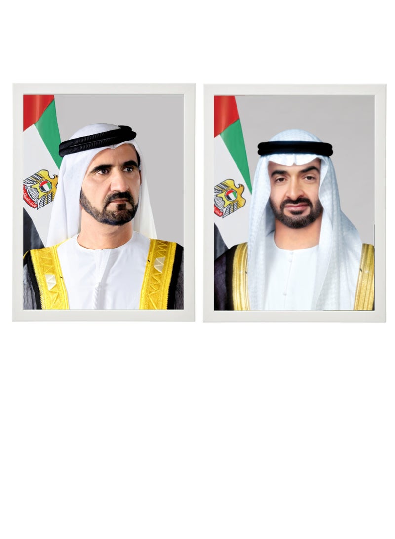 Boomah Accessories ملصق رسمي مكون من قطعتين لصورة صاحب السمو الشيخ محمد بن زايد بن سلطان آل نهيان وصاحب السمو الشيخ محمد بن راشد آل مكتوم مع إطار متعدد الألوان 30x40 سم - Image 1