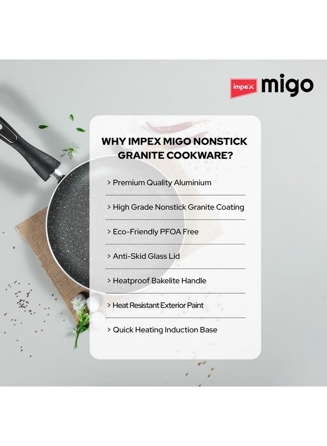 Impex Migo Non Stick Cookwareset 4 pc | Induction Cookware Set 3 mm Thickness of Tawa Pan Fry Pan and Kadai Pan with Lid | Granite Finish 5 Layer Aluminium Cookware Set | 1 Year Warranty - Image 5